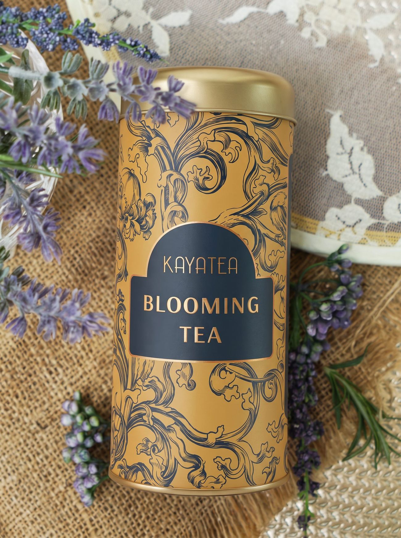 A Kayatea Tin Tall beside dried lavender